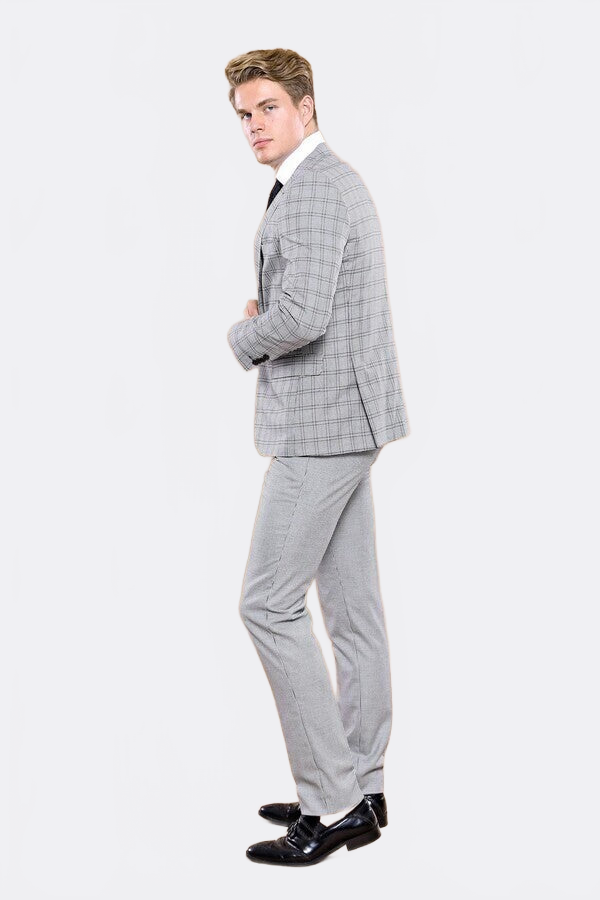 Grey Plaid Vested Men's Suit | Wessi