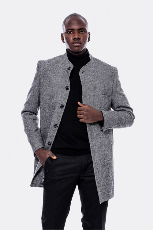 Mandarin Collar Grey Short Coat - Wessi