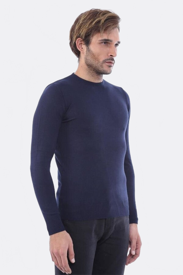 Circle Collar Navy Blue Sweater - Wessi