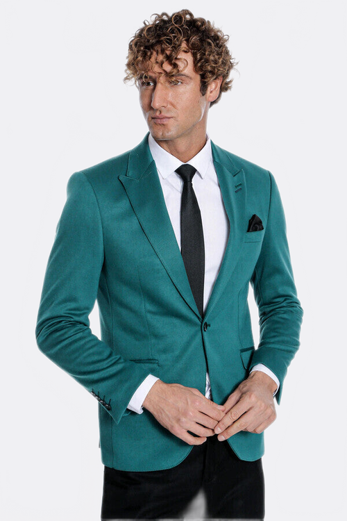 Cotton Slim Fit Plain Green Men Blazer - Wessi