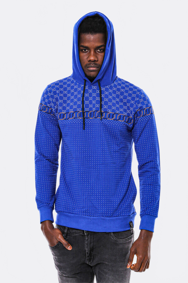 Patterned Slim Fit Indigo Blue Sweatshirt - Wessi