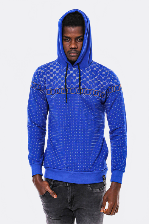 Patterned Slim Fit Indigo Blue Sweatshirt - Wessi