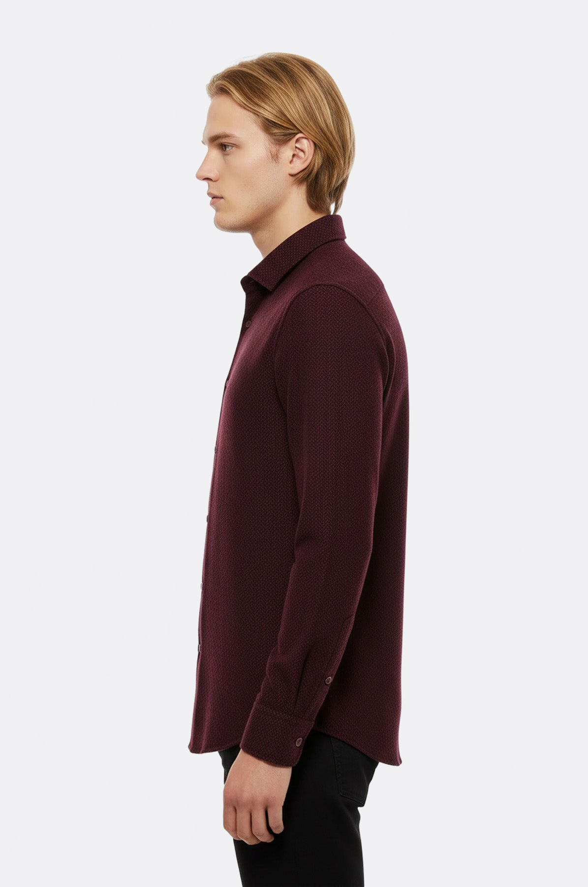 Herringbone Patterned Dark Burgundy Men Lumberjack Shirt - Wessi