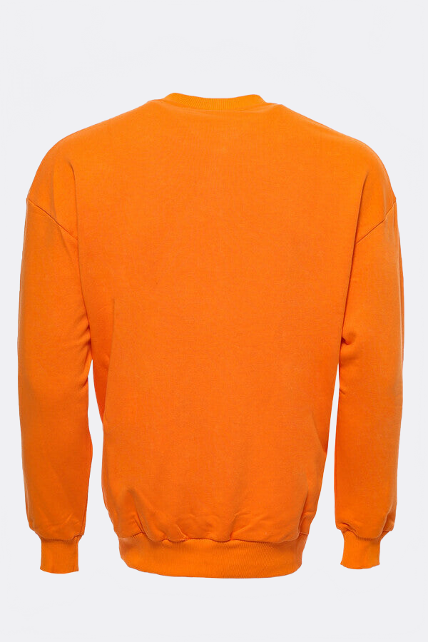 Orange Circle Neck Cat Printed Sweatshirt - Wessi