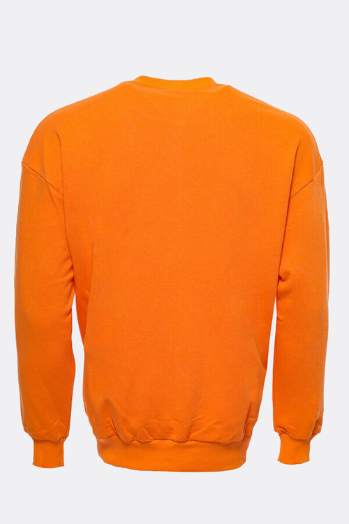 Orange Circle Neck Cat Printed Sweatshirt - Wessi