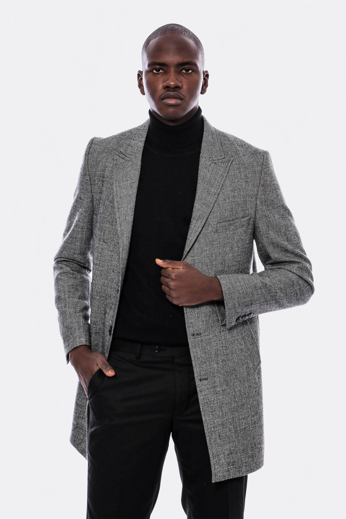 Peak Lapel Grey Men Short Coat - Wessi