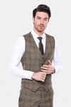 Brown Plaid Men Vest - Wessi