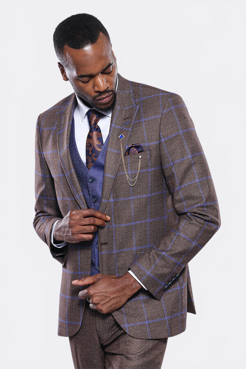 Brown Blue Checked Suit | Wessi - Wessi
