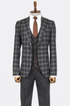 Checked Patterned Slim Fit Black Men Suit - Wessi