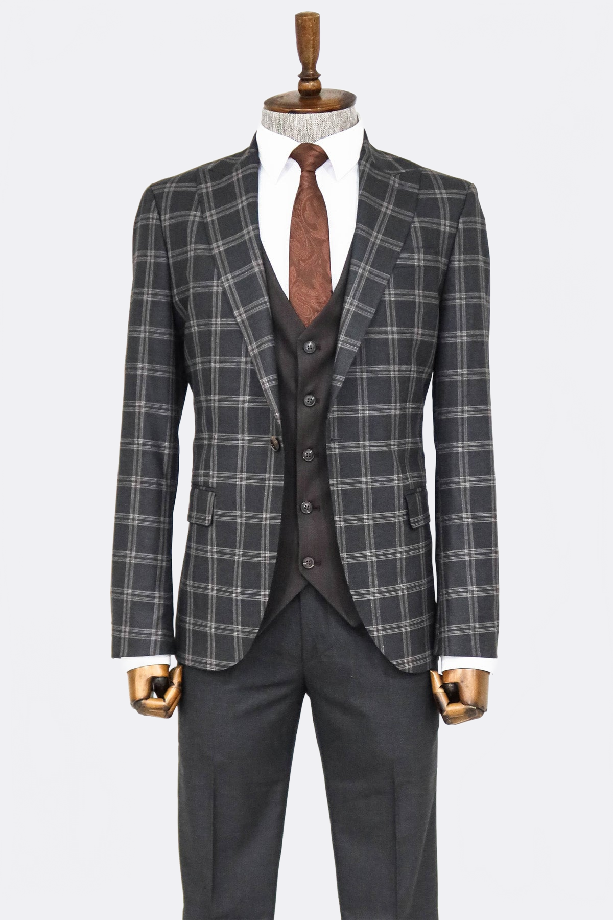 Checked Patterned Slim Fit Black Men Suit - Wessi