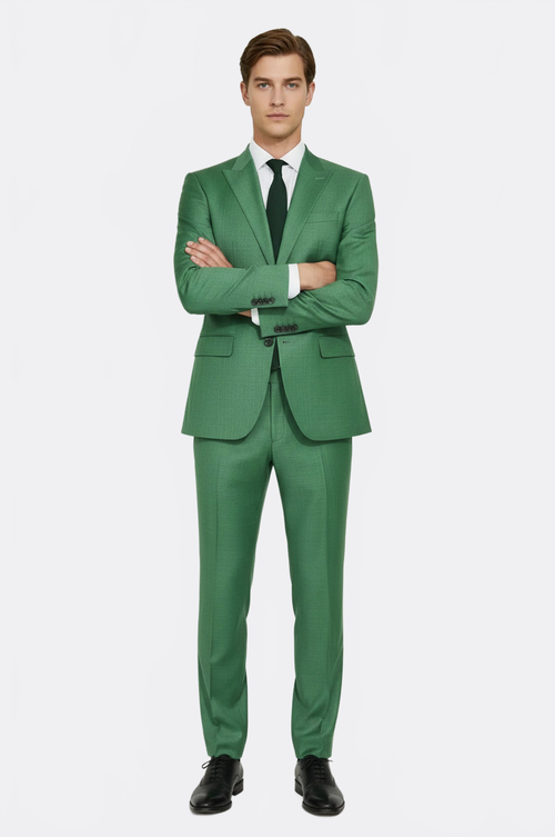 Two Piece Slim Fit Single Button Green Men Suit - Wessi