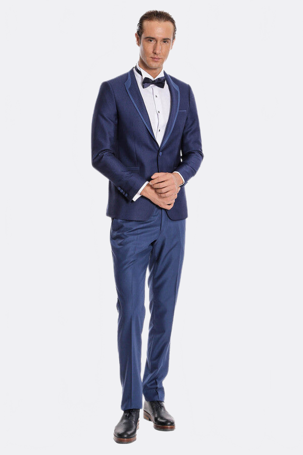 Dot Patterned Dark Blue Tuxedo - Wessi