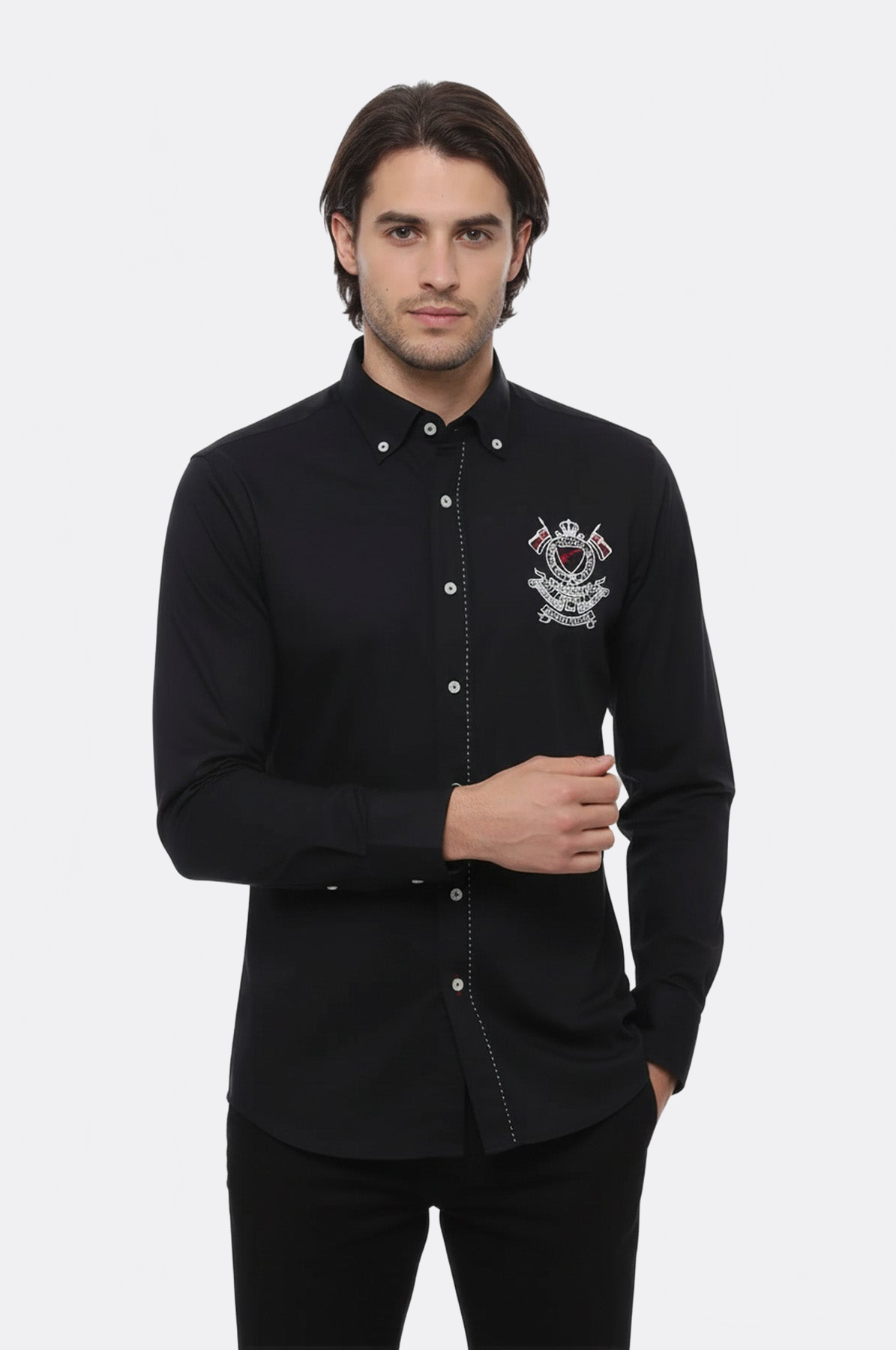 Emblemed Long Sleeve Black Shirt - Wessi