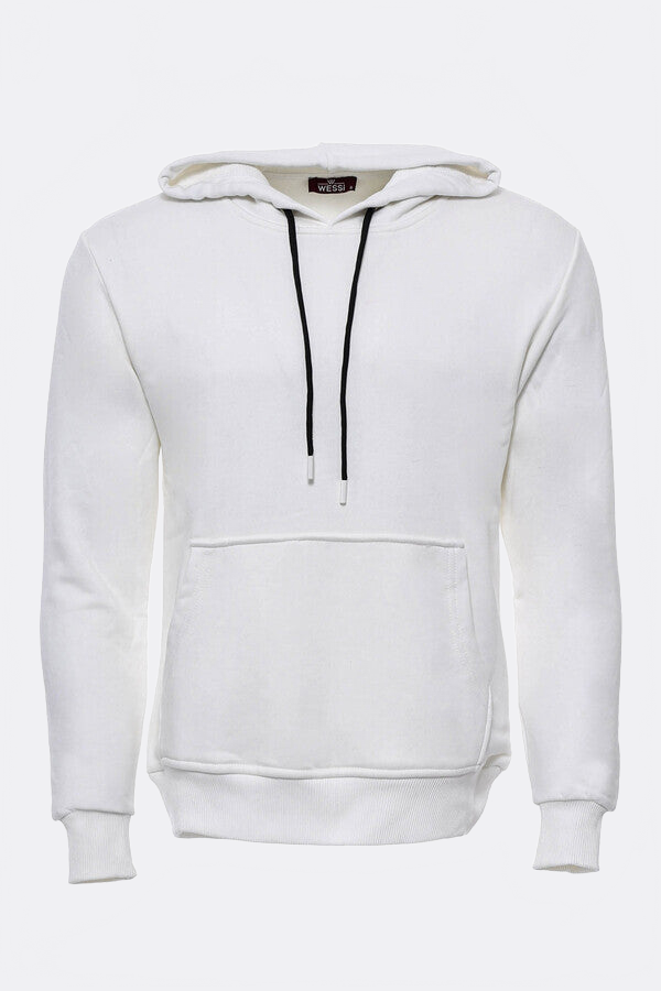 Hooded Pocket Plain Cream Men's Sweatshirt - Wessi