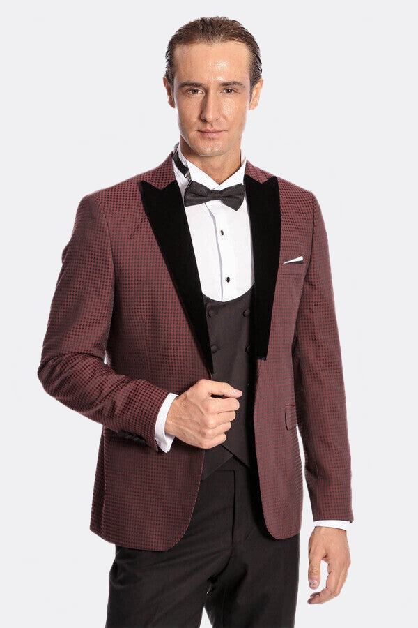 Plaid Patterned Burgundy Tuxedo | Wessi