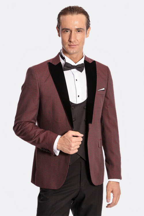 Plaid Patterned Burgundy Tuxedo | Wessi
