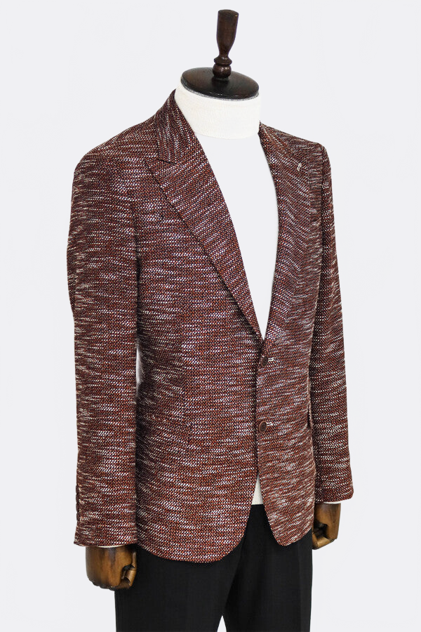 Slim Fit Patterned Sport Brown Men Blazer - Wessi