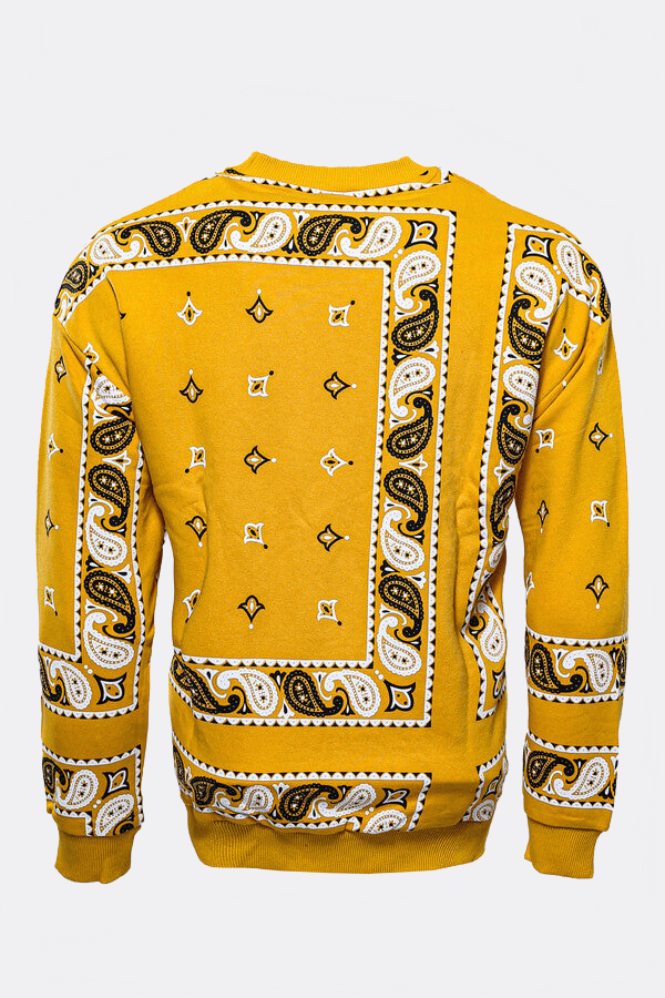 Yellow Patterned Crew Neck Sweater - Wessi