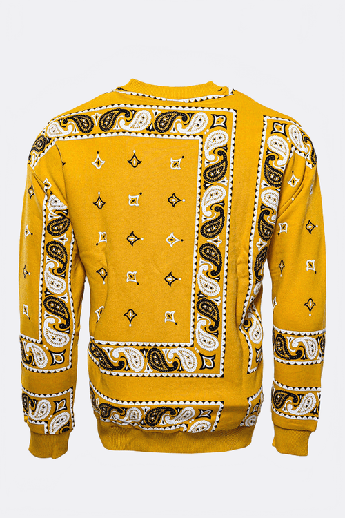 Yellow Patterned Crew Neck Sweater - Wessi