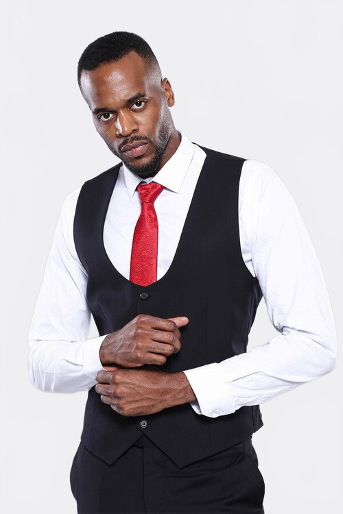 Plain Black 3-Piece Men's Suit - Wessi