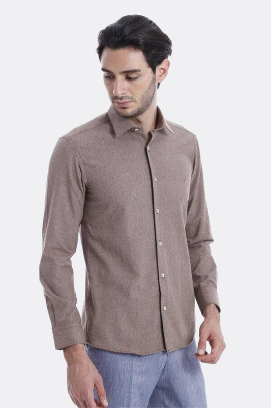 Patterned Wool Dark Brown Shirt - Wessi