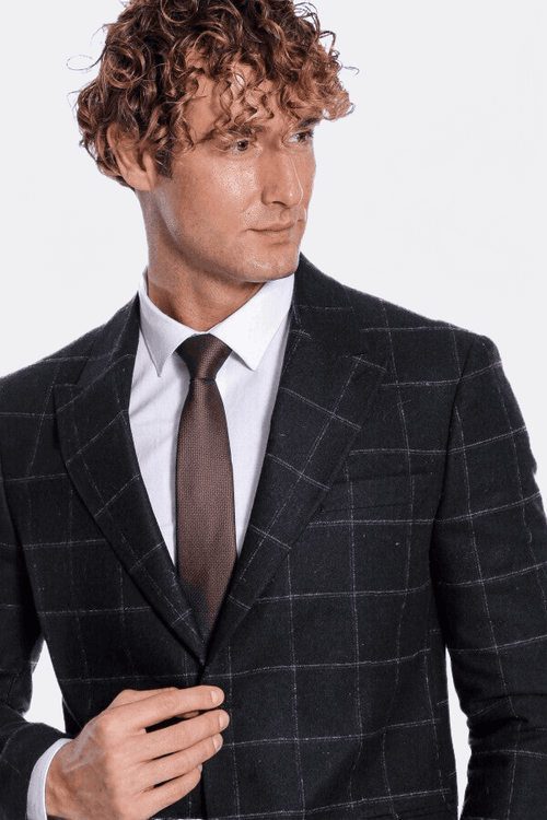 Plaid Wool Black Men Blazer - Wessi