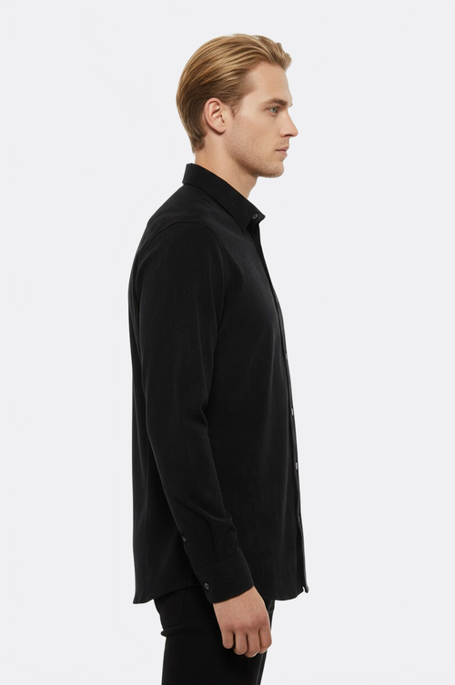 Black Long Sleeves Velvet Men's Shirt - Wessi