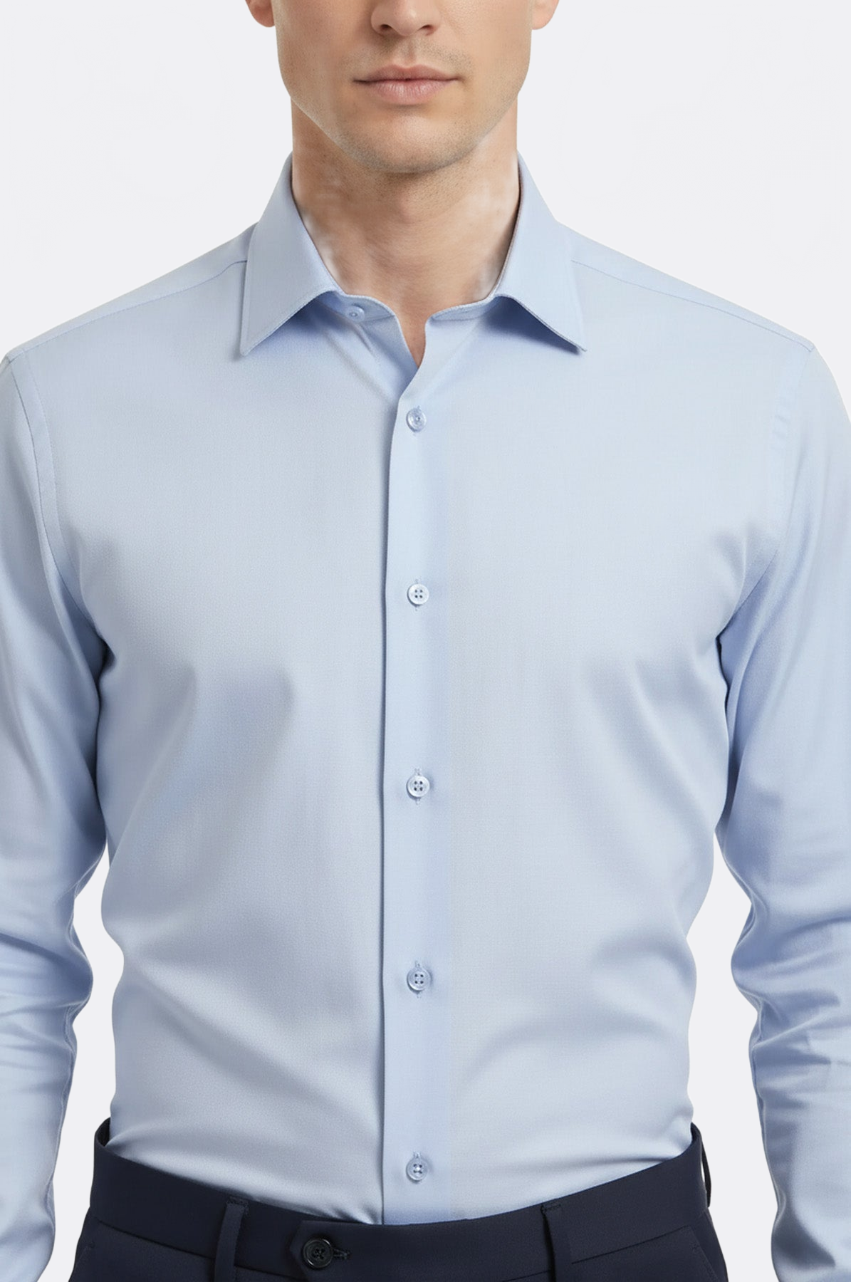 Sky Blue Plain Long Sleeves Regular Fit Shirt - Wessi