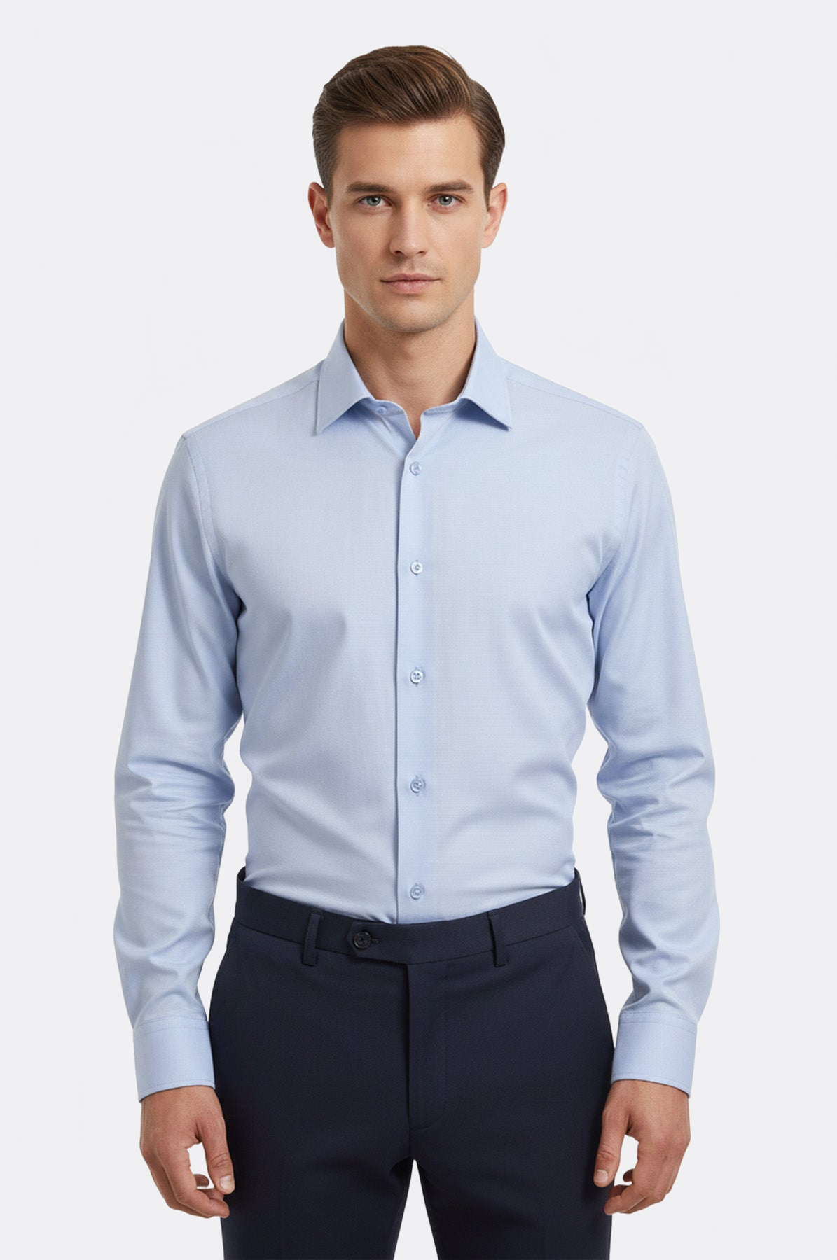 Sky Blue Plain Long Sleeves Regular Fit Shirt - Wessi