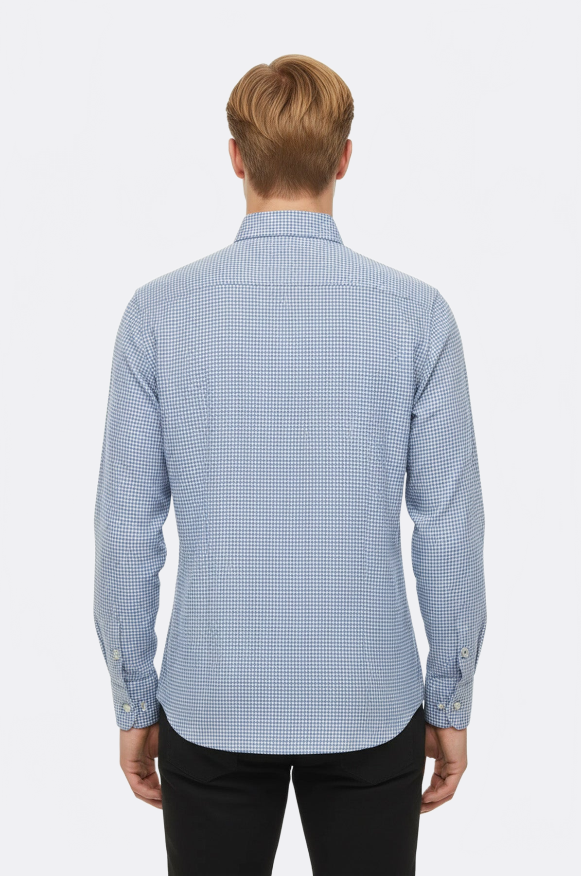 Houndstooth Pattern Sky Blue Men Shirt - Wessi