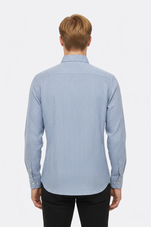 Houndstooth Pattern Sky Blue Men Shirt - Wessi