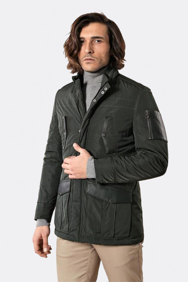 Leather Modeled Green Slim Fit Quilted Jacket - Wessi
