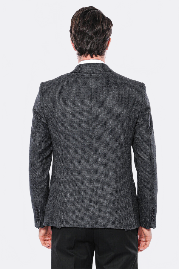 Peak Lapel Dark Grey Blazer - Wessi