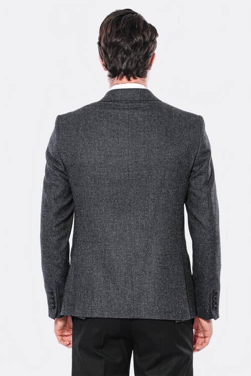 Peak Lapel Dark Grey Blazer - Wessi