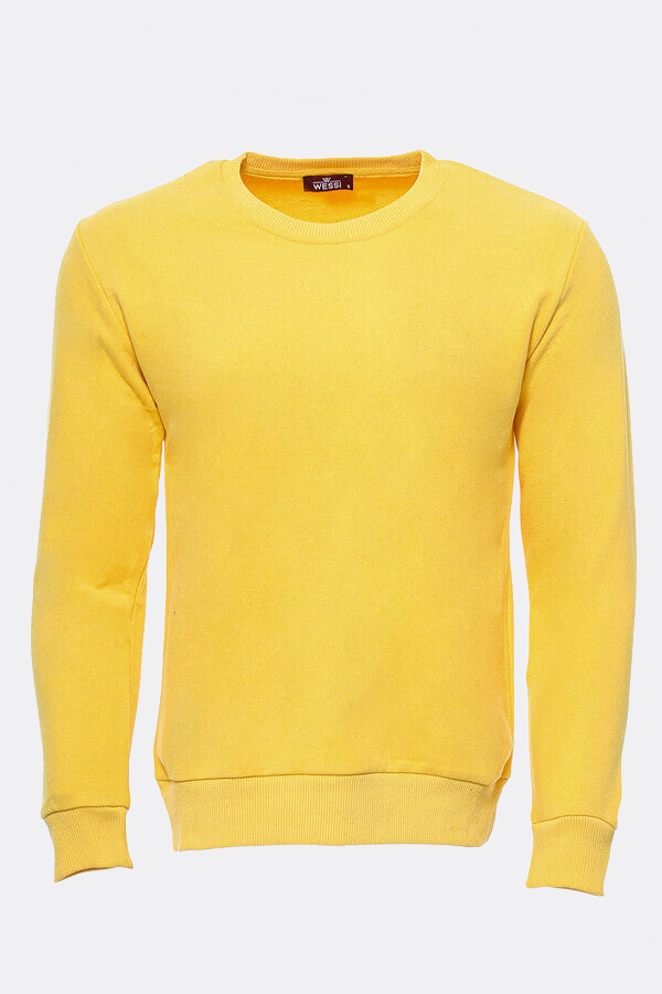 Yellow Plain Circle Neck Sweatshirt - Wessi