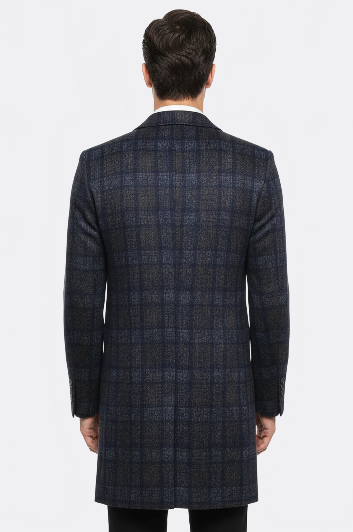 Plaid Over Knee Smoked Men Coat - Wessi