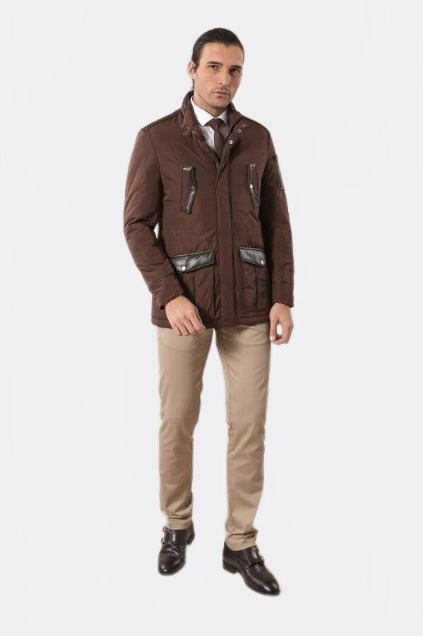 Leather Modeled Brown Slim Fit Quilted Jacket - Wessi