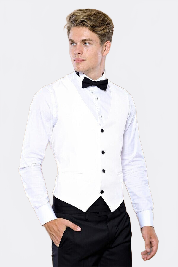 Peak Lapel 3 Piece White Tuxedo | Wessi
