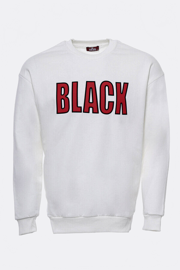 Crew Neck Printed Cream Sweatshirt - Wessi