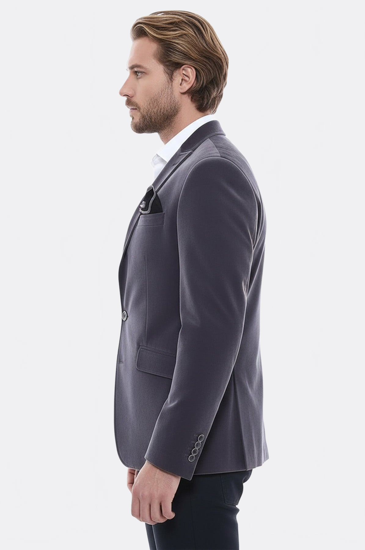 Velvet Slim Fit Grey Men Blazer - Wessi