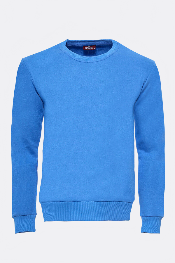 Light Blue Plain Circle Neck Sweatshirt - Wessi