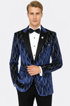 Gold Patterned Navy Blue Men Prom Blazer - Wessi