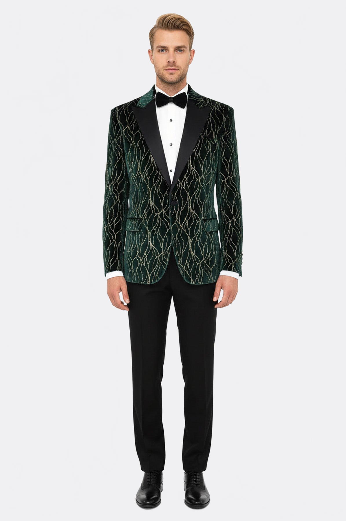 Patterned Dark Green Men Prom Blazer - Wessi