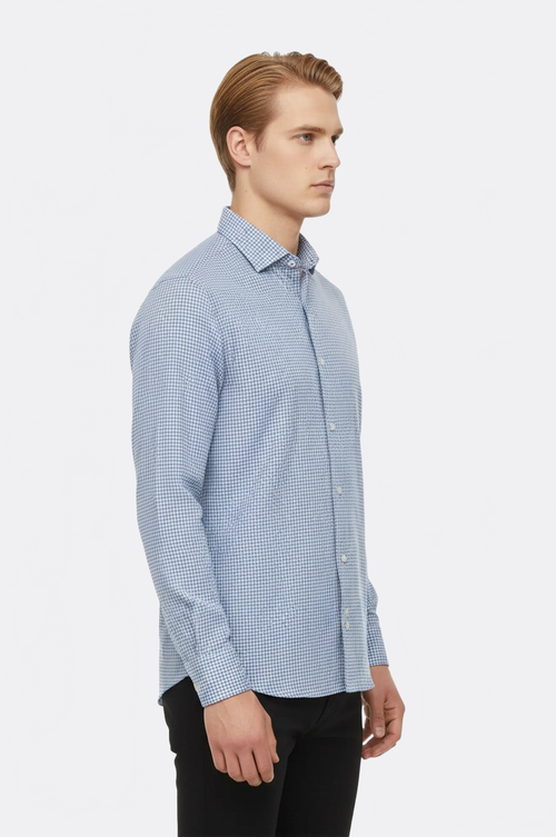 Houndstooth Pattern Sky Blue Men Shirt - Wessi