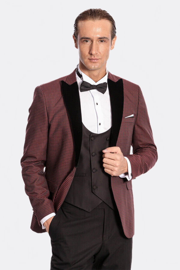 Plaid Patterned Burgundy Tuxedo | Wessi