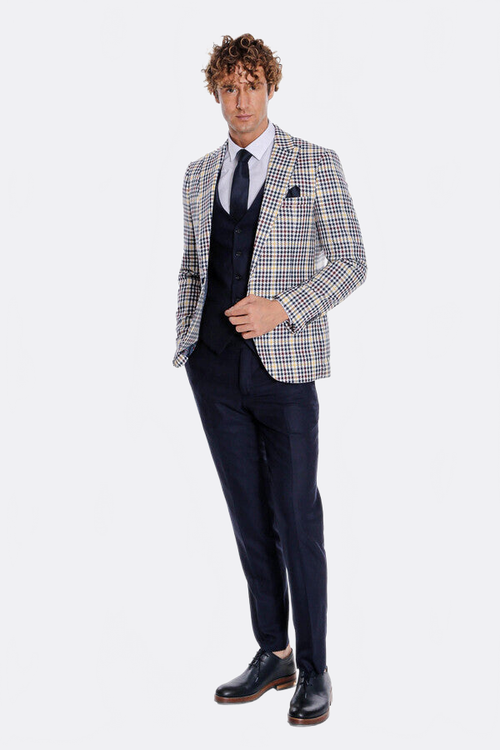 Plaid Navy Blue Men Suit - Wessi