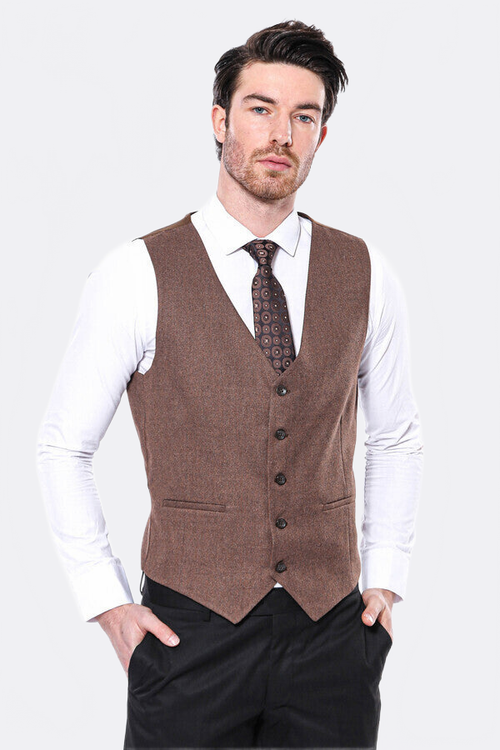 V Neck Tan Men Vest - Wessi