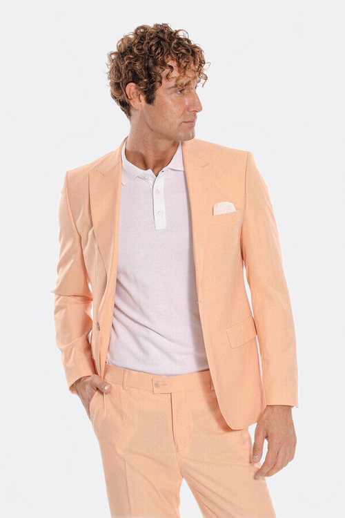 Patterned 2 Piece Slim Fit Yellow Men Suit - Wessi
