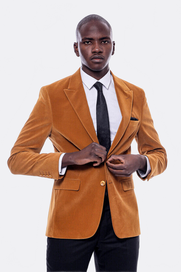 Wide Peak Lapel Velvet Yellow Blazer - Wessi