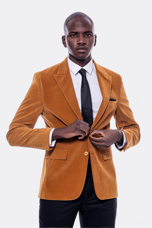 Wide Peak Lapel Velvet Yellow Blazer - Wessi